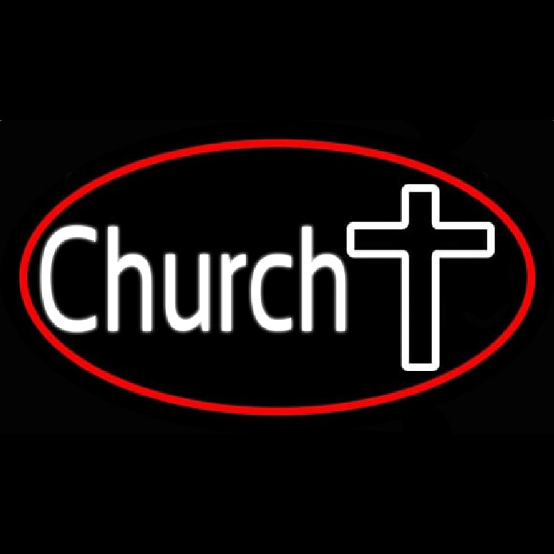 White Church With Cross Neonskylt