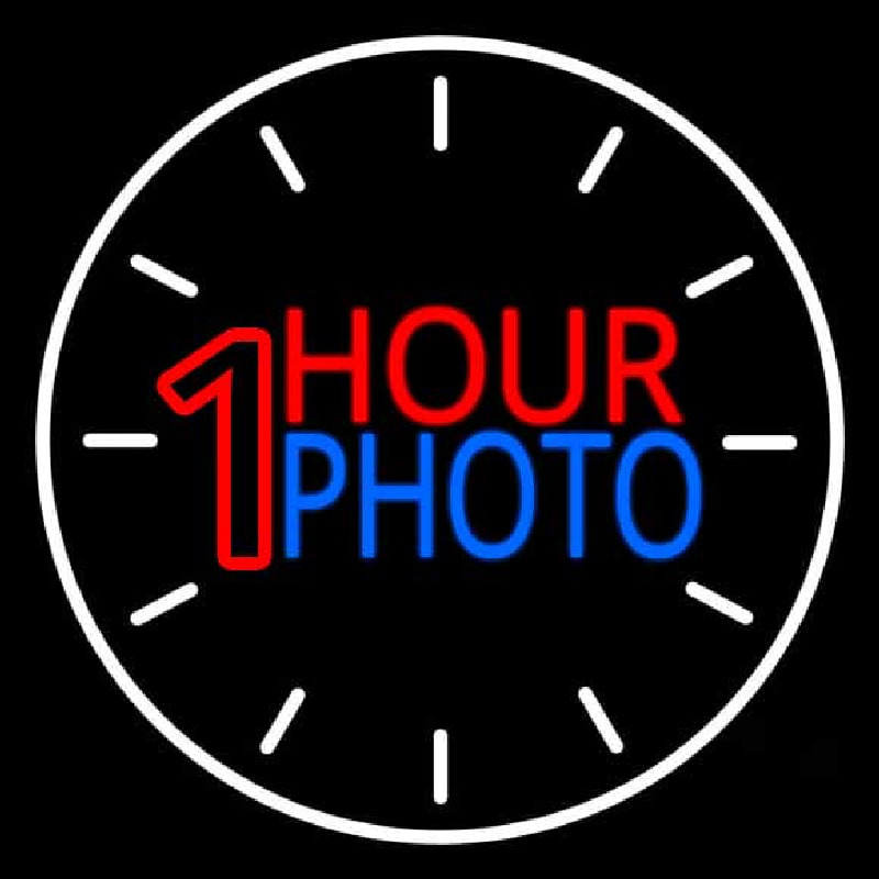 White Circle With 1 Hour Photo Neonskylt