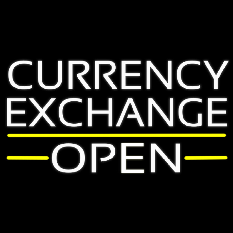 White Currency E change Open Neonskylt