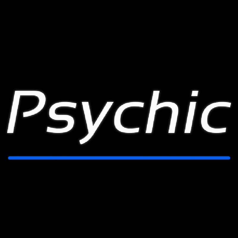 White Cursive Psychic Blue Line Neonskylt