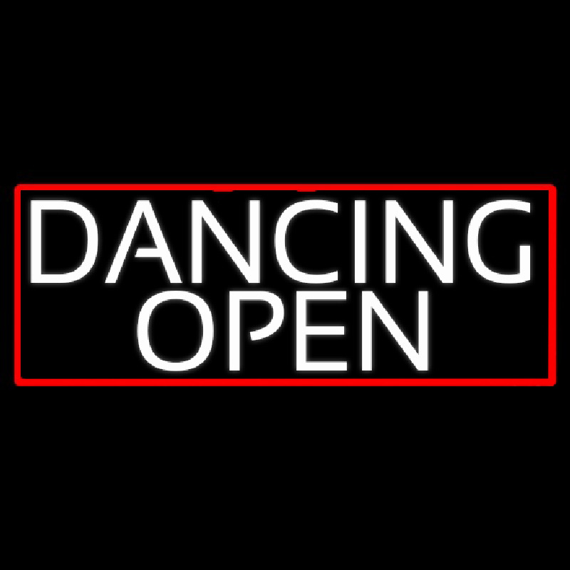 White Dancing Open With Red Border Neonskylt