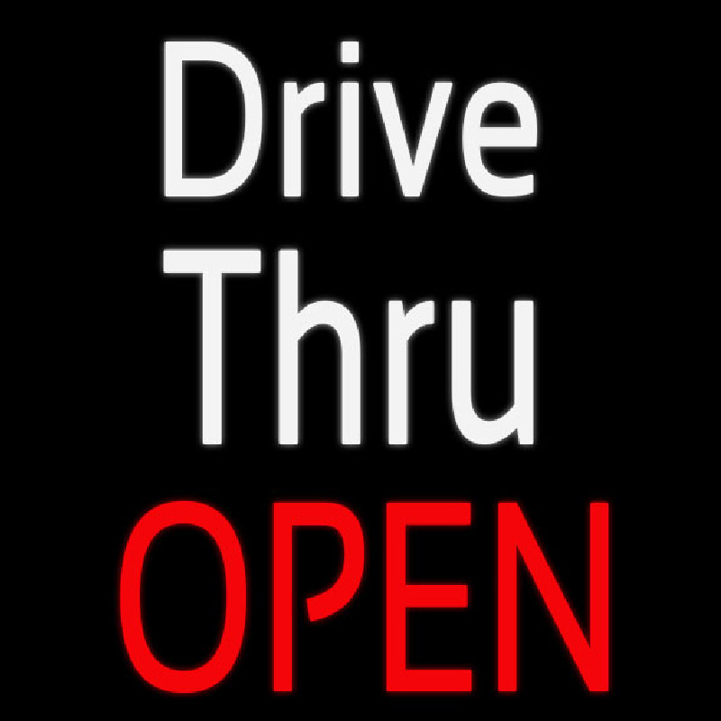 White Drive Thru Red Open Neonskylt