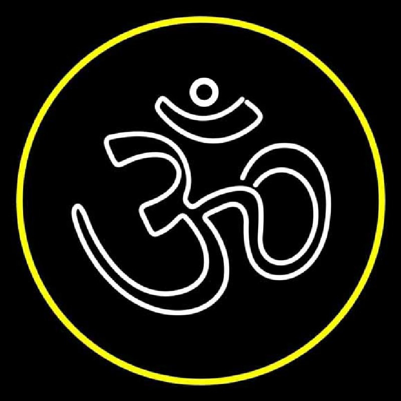 White Om With Border Neonskylt