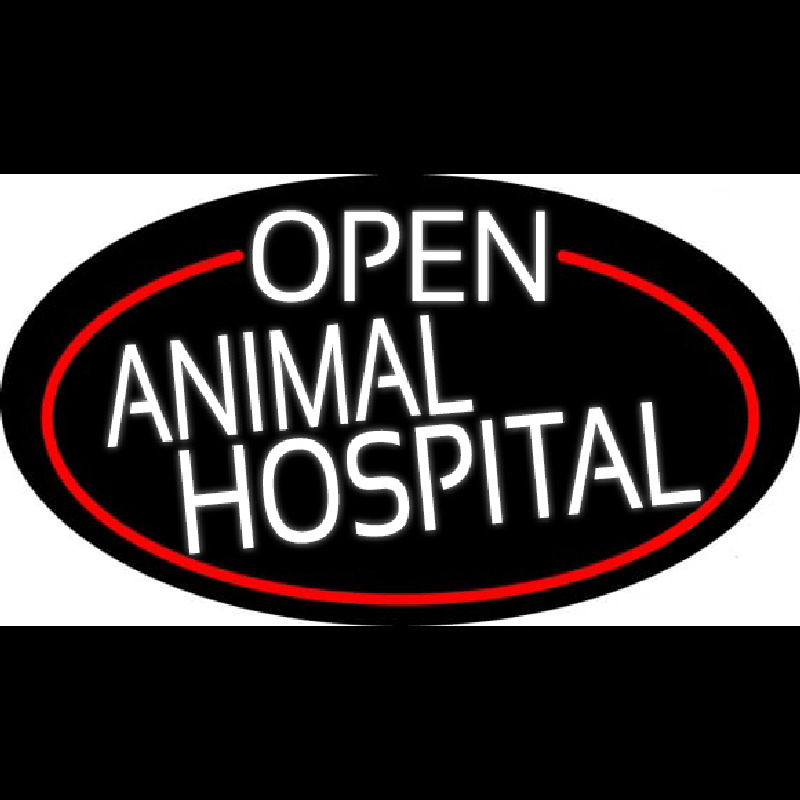 White Open Animal Hospital Oval With Red Border Neonskylt