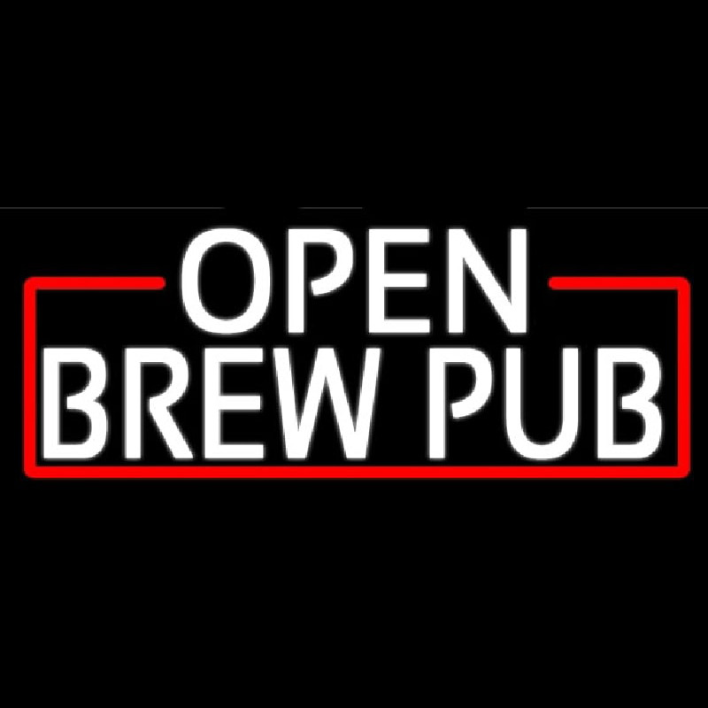 White Open Brew Pub With Red Border Neonskylt