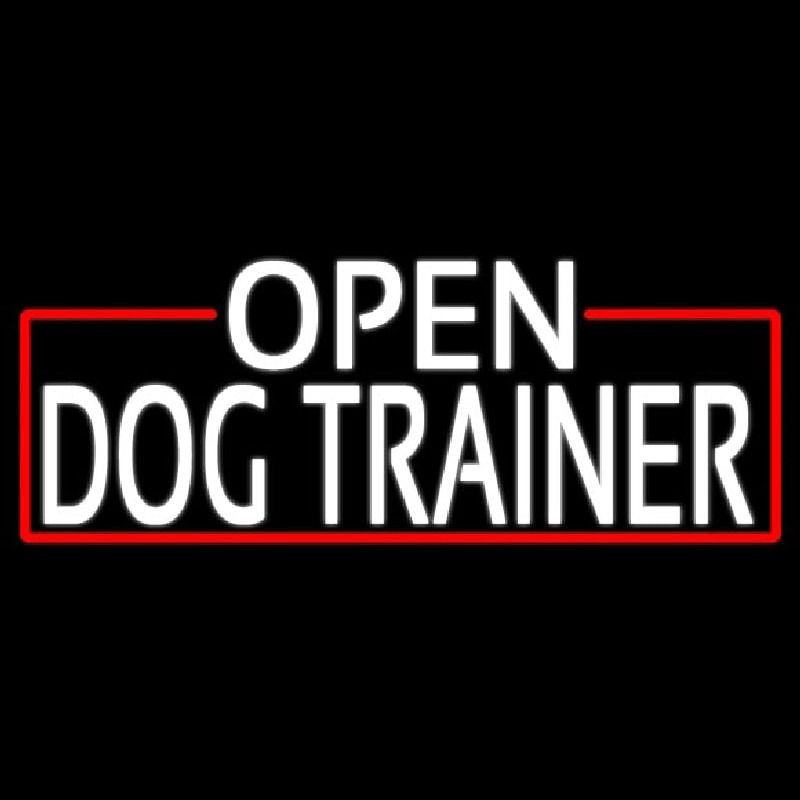 White Open Dog Trainer With Red Border Neonskylt