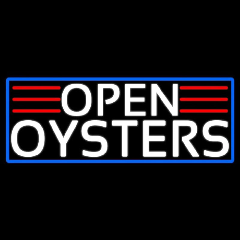 White Open Oysters With Blue Border Neonskylt