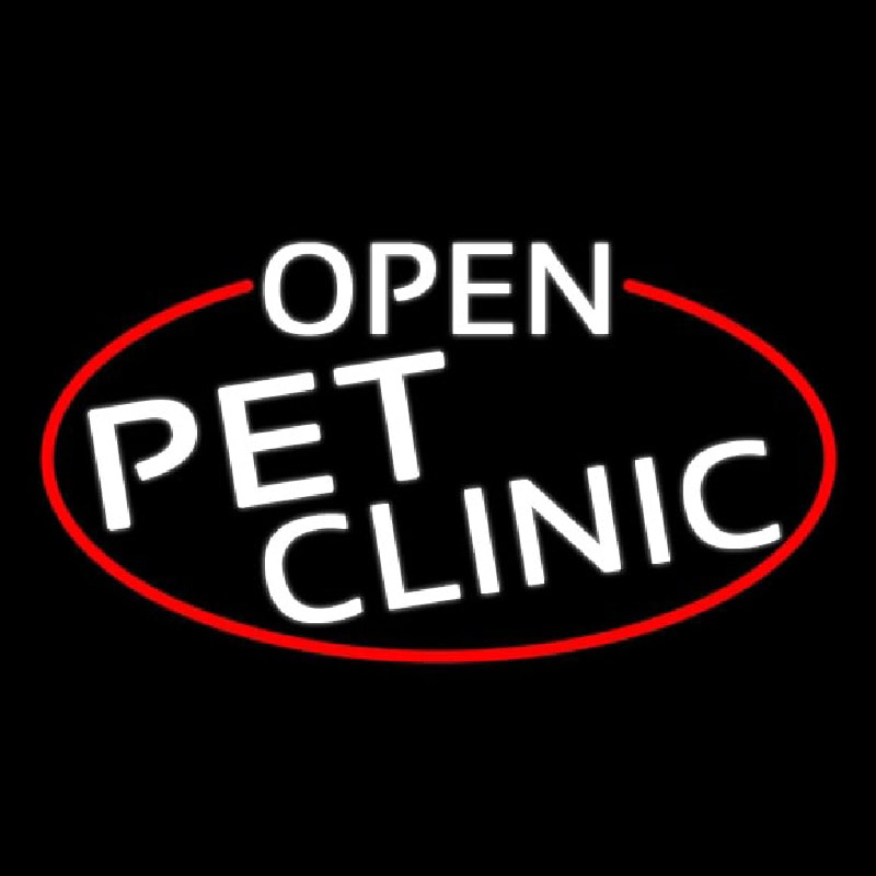 White Open Pet Clinic Oval With Red Border Neonskylt