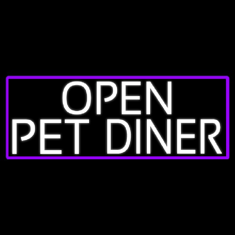 White Open Pet Diner With Purple Border Neonskylt