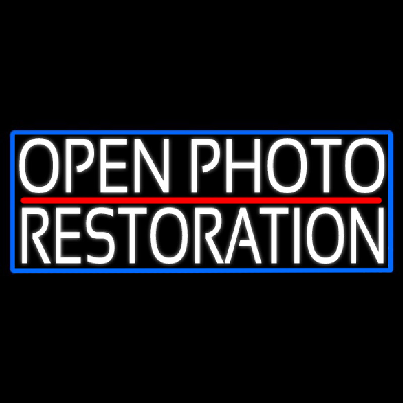 White Open Photo Restoration With Blue Border Neonskylt