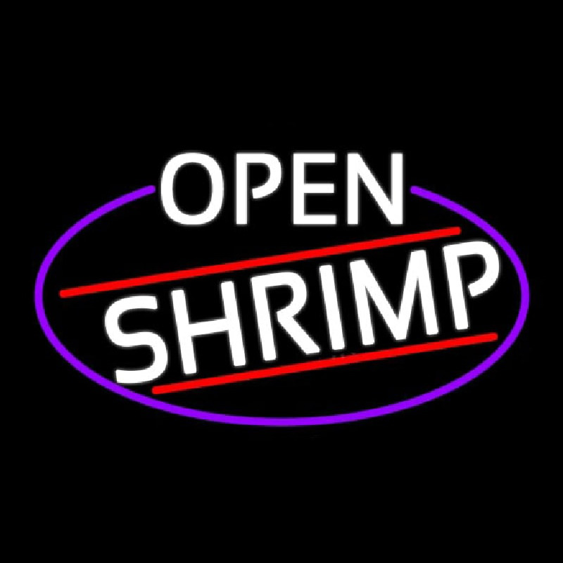 White Open Shrimp Oval With Blue Border Neonskylt
