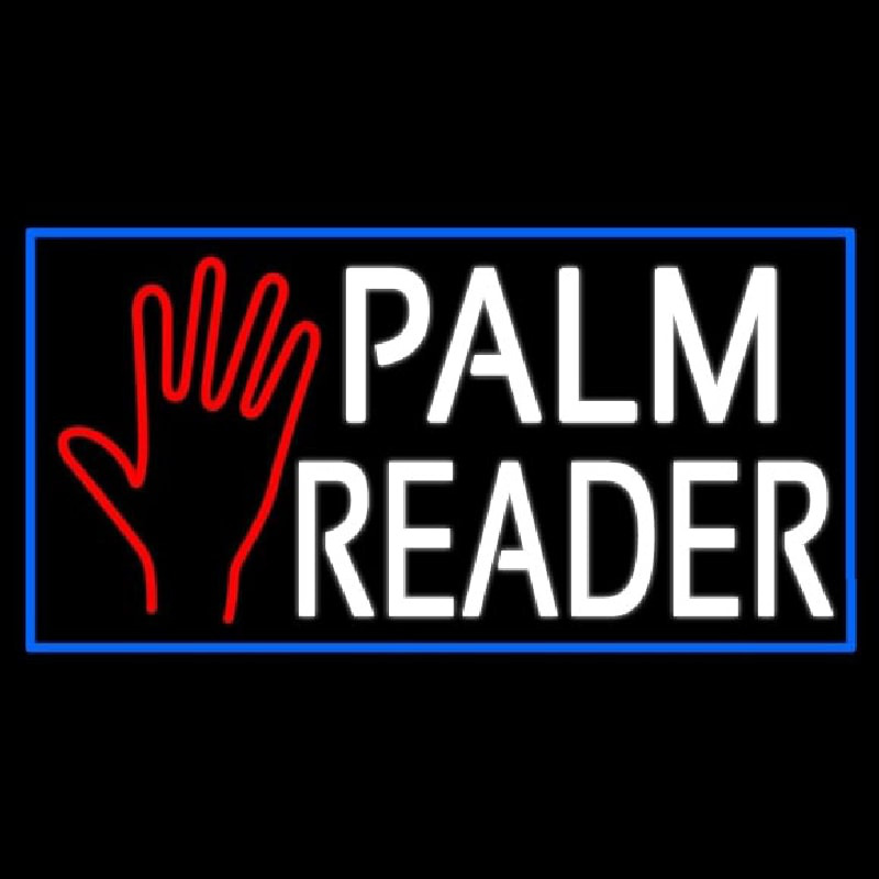 White Palm Reader With Blue Border Neonskylt