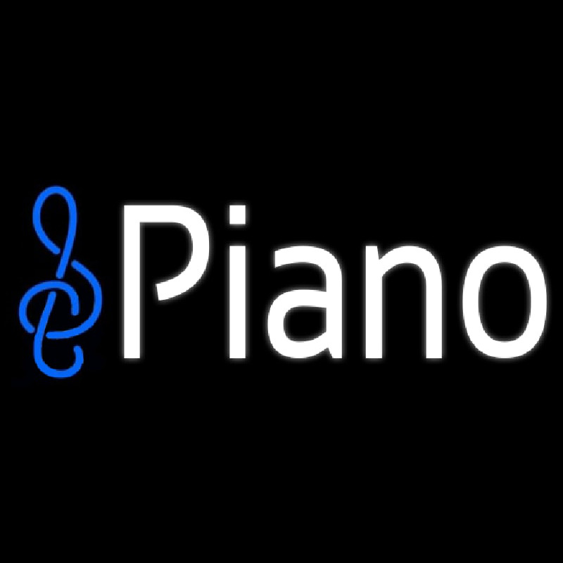 White Piano Music Note Neonskylt