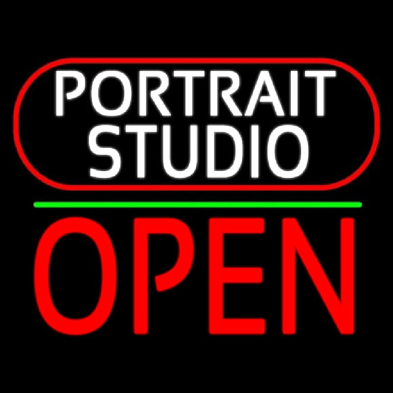 White Portrait Studio Open 1 Neonskylt