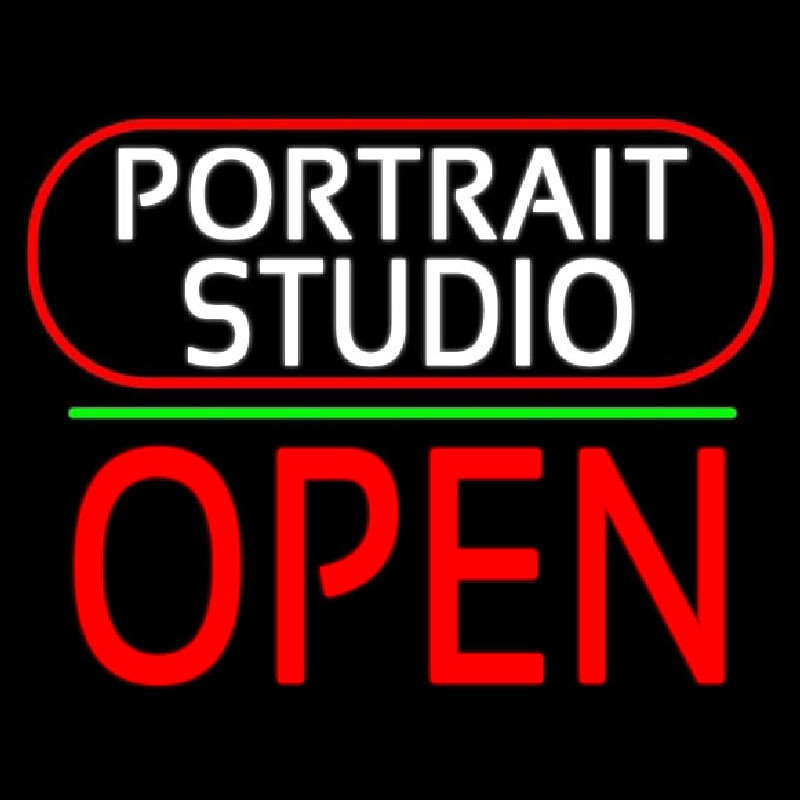 White Portrait Studio Open 2 Neonskylt