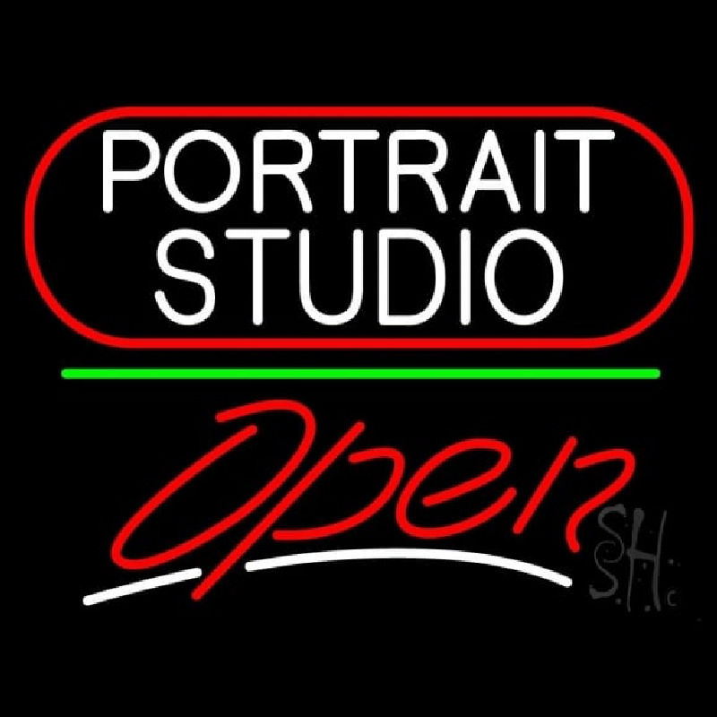 White Portrait Studio Open 3 Neonskylt