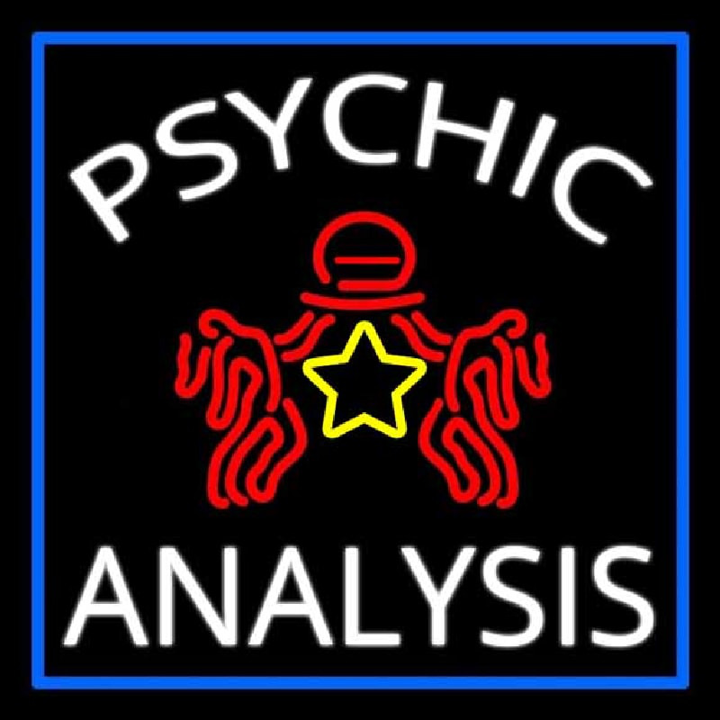 White Psychic Analysis With Logo And Blue Border Neonskylt