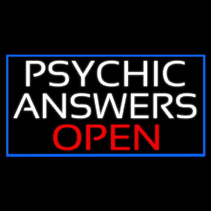White Psychic Answers Red Open Blue Border Neonskylt