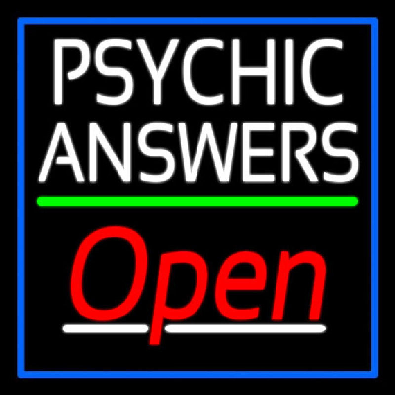 White Psychic Answers Red Open Green Line Blue Border Neonskylt