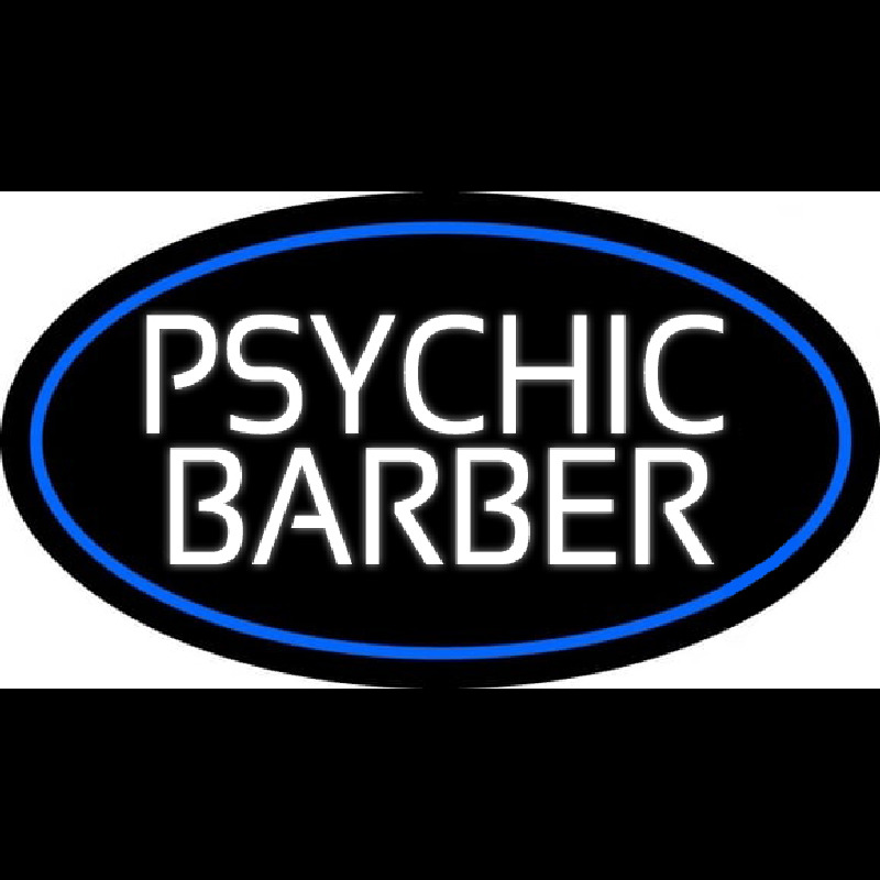White Psychic Barber With Blue Border Neonskylt