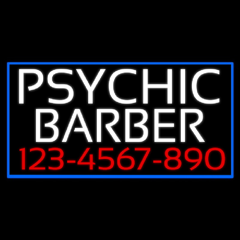 White Psychic Barber With Phone Number Neonskylt