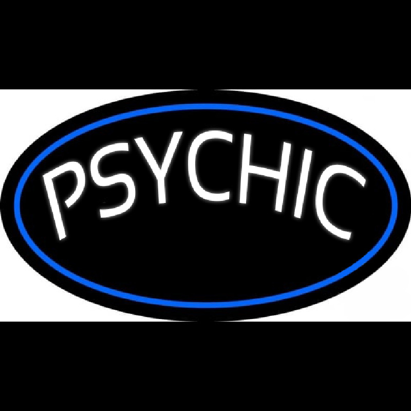 White Psychic Blue Border Neonskylt