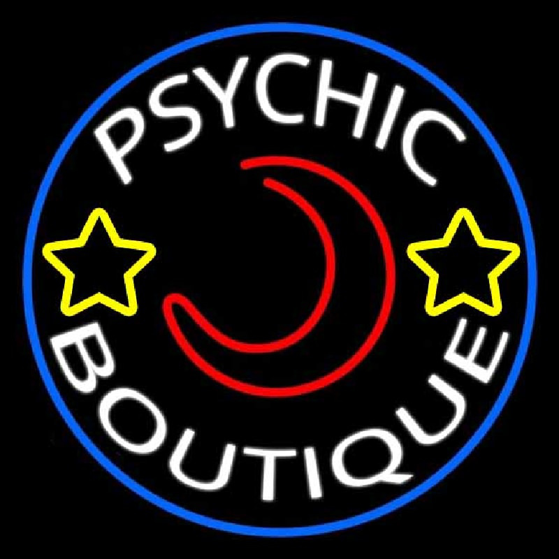 White Psychic Boutique Blue Border Neonskylt