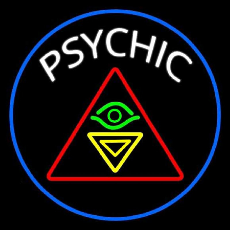 White Psychic Logo And Blue Border Neonskylt