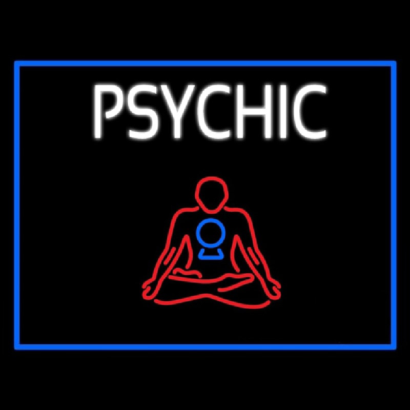 White Psychic Logo With Blue Border Neonskylt