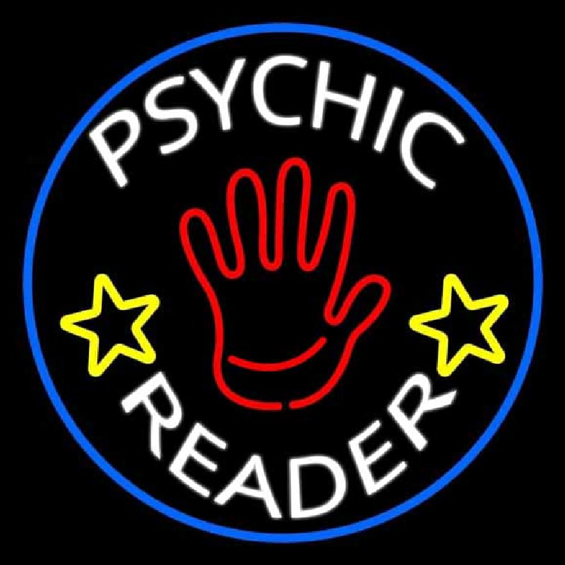 White Psychic Reader With Red Palm Blue Circle Neonskylt
