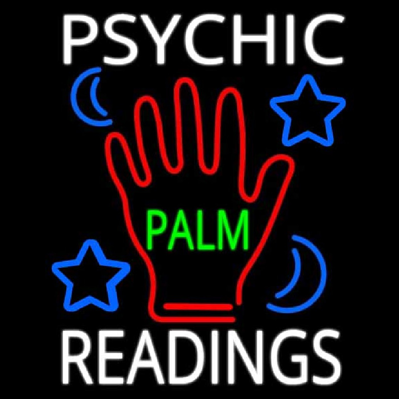 White Psychic Readings Green Palm With Logo Neonskylt