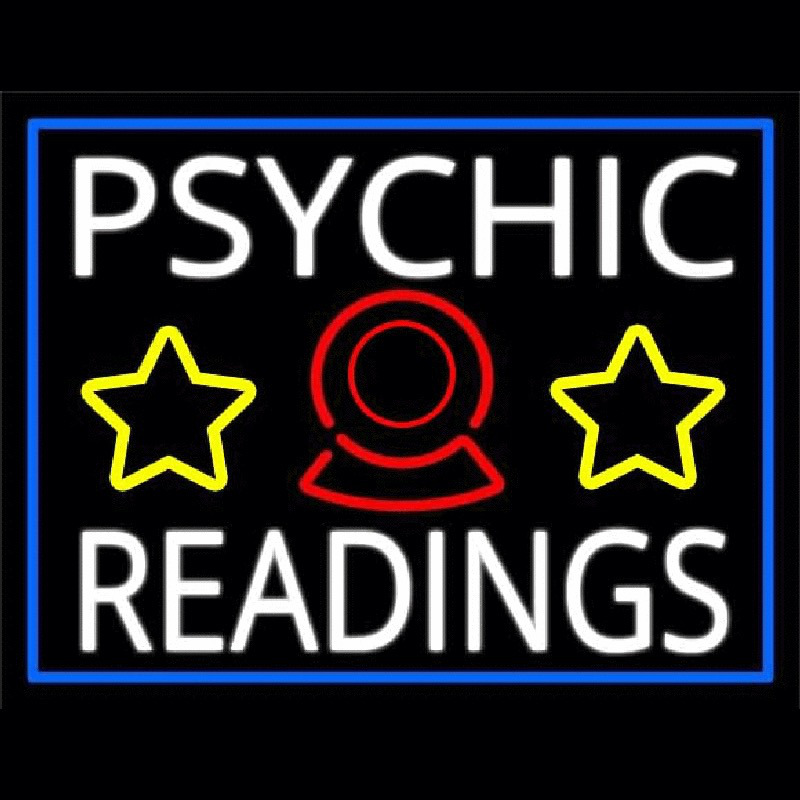 White Psychic Readings With Blue Border Neonskylt