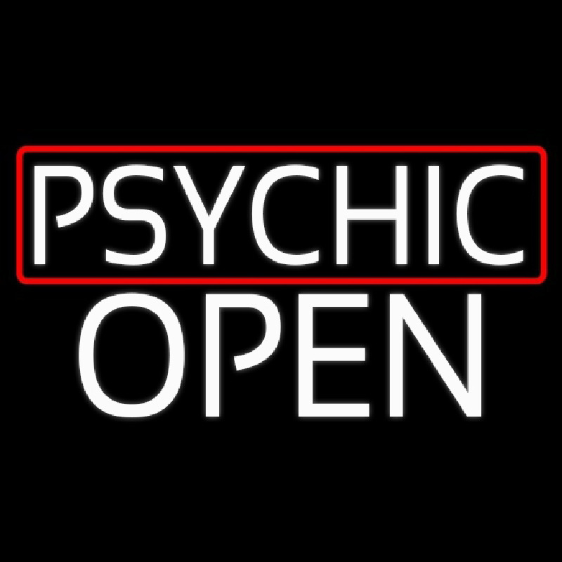 White Psychic Red Border Open Neonskylt