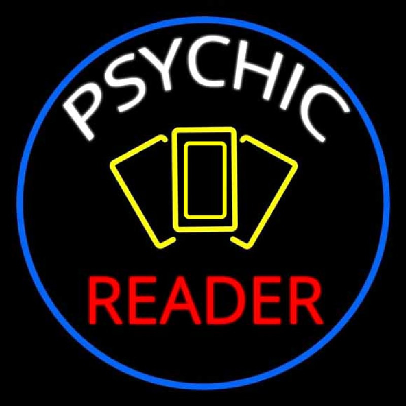 White Psychic Red Reader Yellow Cards And Blue Border Neonskylt