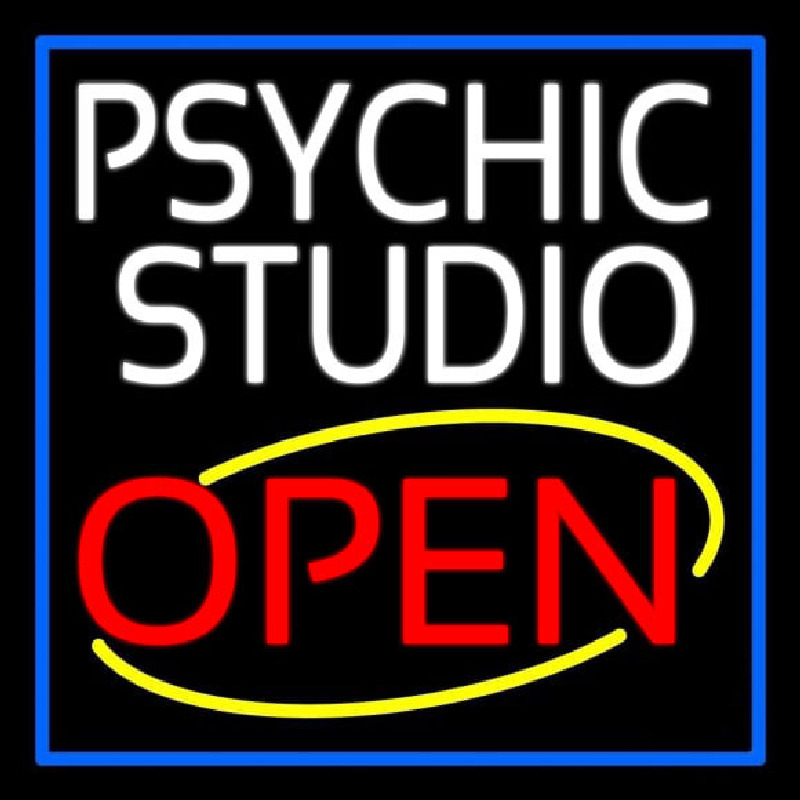 White Psychic Studio Red Open Blue Border Neonskylt