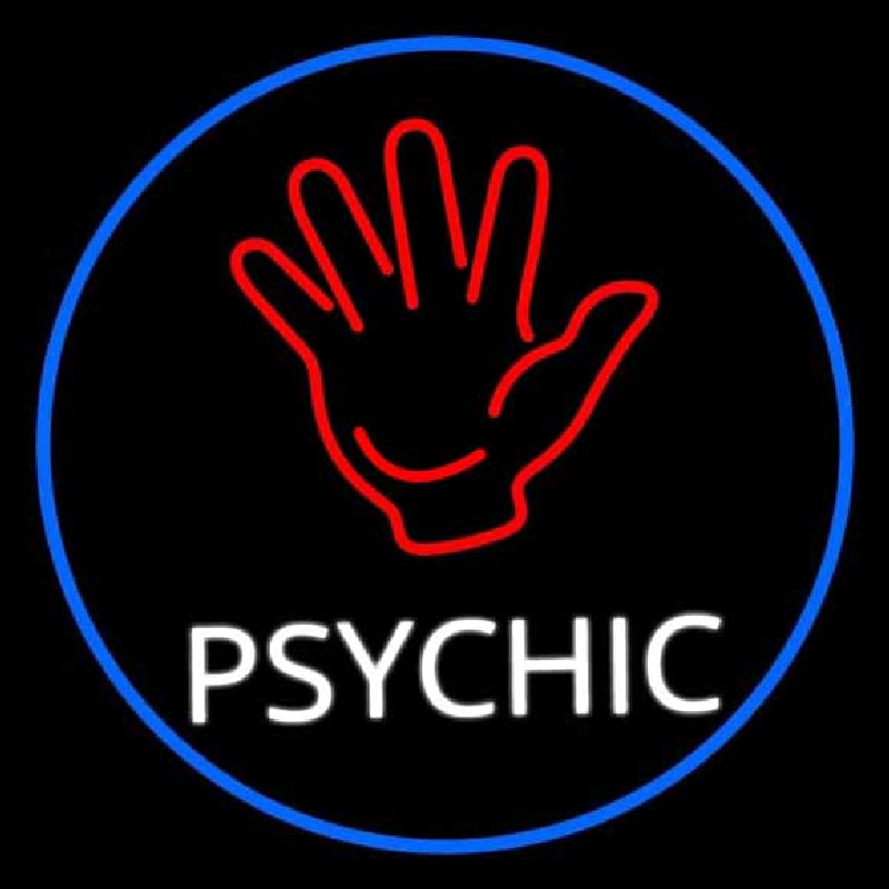 White Psychic With Blue Border Neonskylt