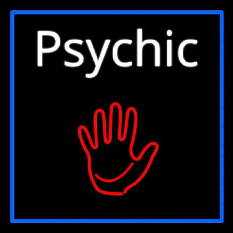 White Psychic With Blue Border Neonskylt