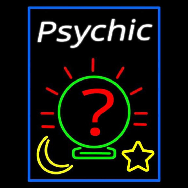 White Psychic With Blue Border Neonskylt