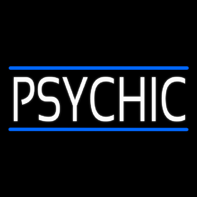 White Psychic With Blue Line Neonskylt
