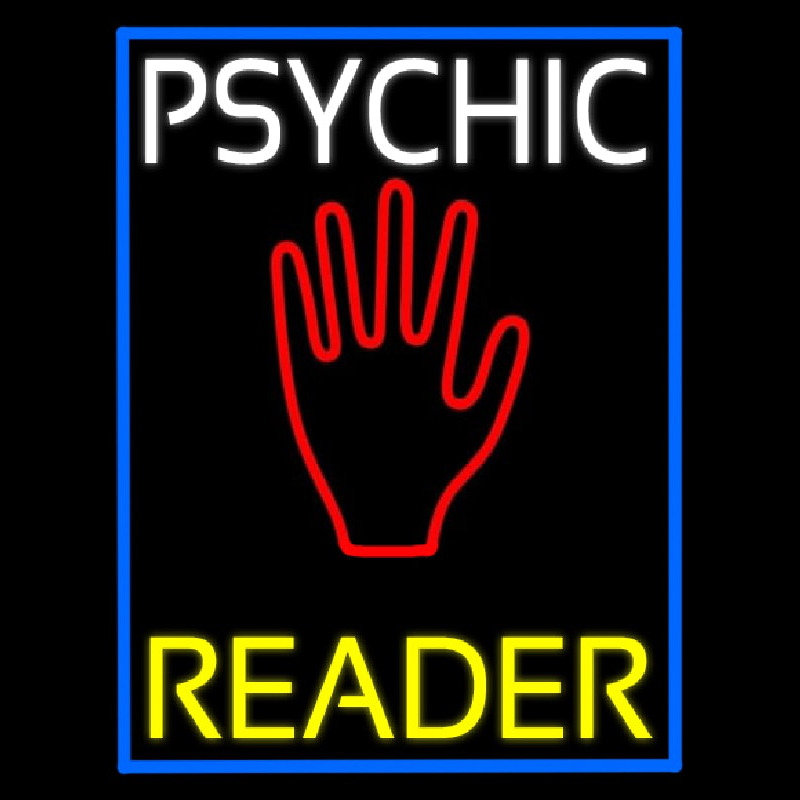 White Psychic Yellow Reader Blue Border Neonskylt