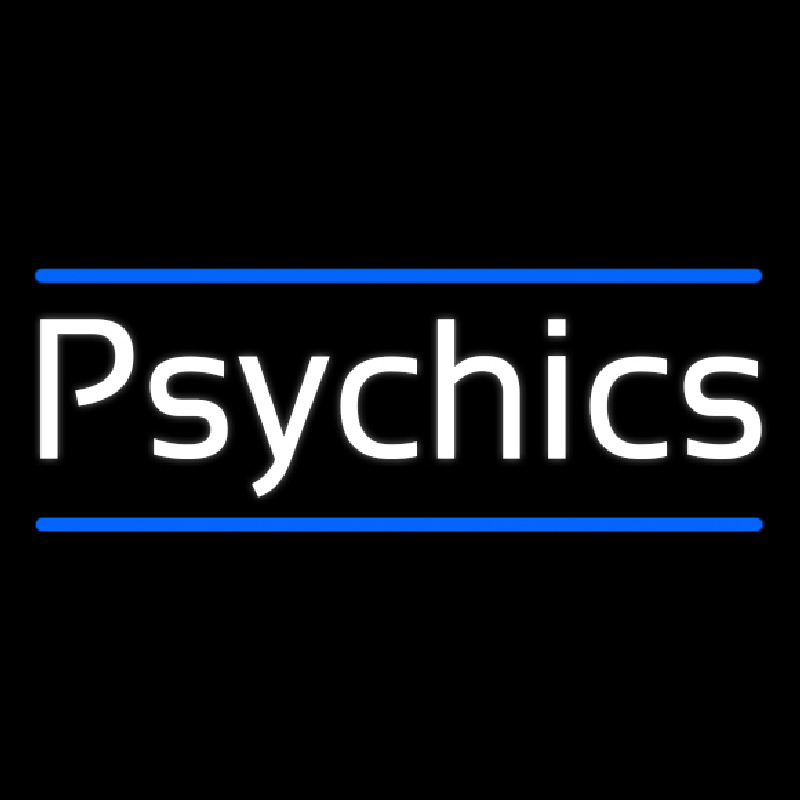 White Psychics With Blue Line Neonskylt