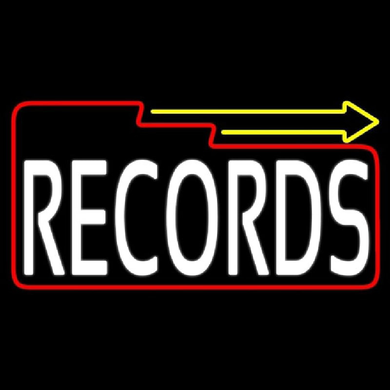 White Records Block With Arrow 2 Neonskylt