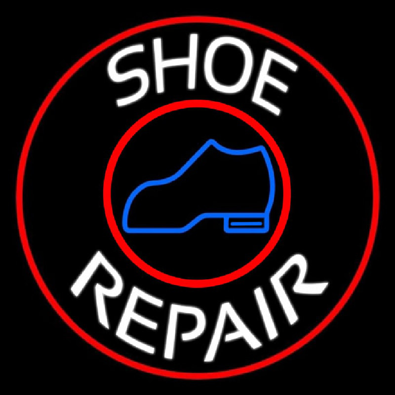 White Shoe Repair Withe Red Border Neonskylt