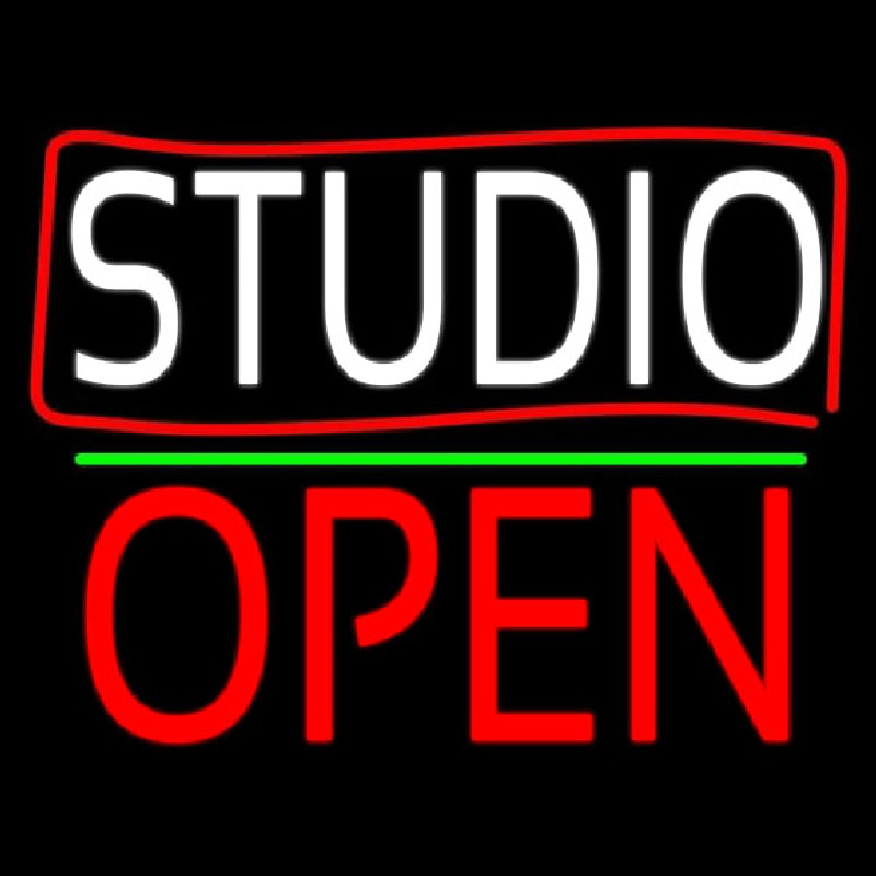 White Studio With Border Open 1 Neonskylt