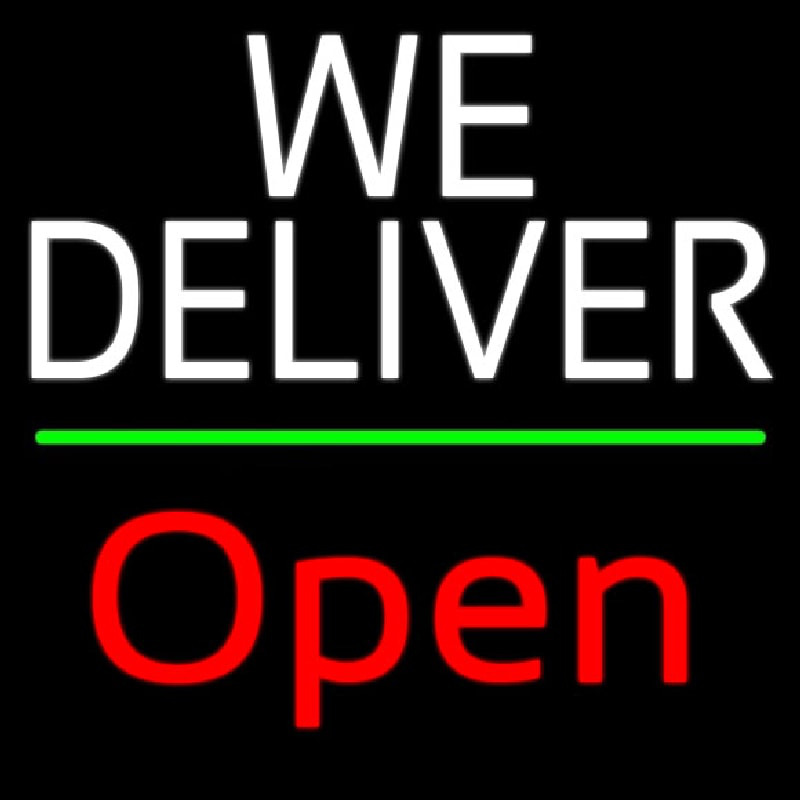 White We Deliver Green Line Open Neonskylt