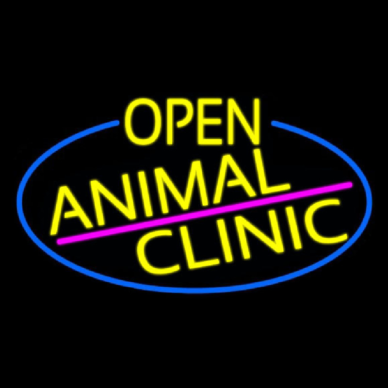 Yellow Animal Clinic Oval With Blue Border Neonskylt