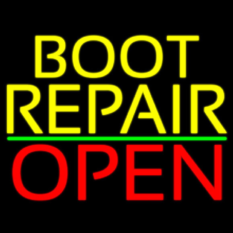 Yellow Boot Repair Open Neonskylt