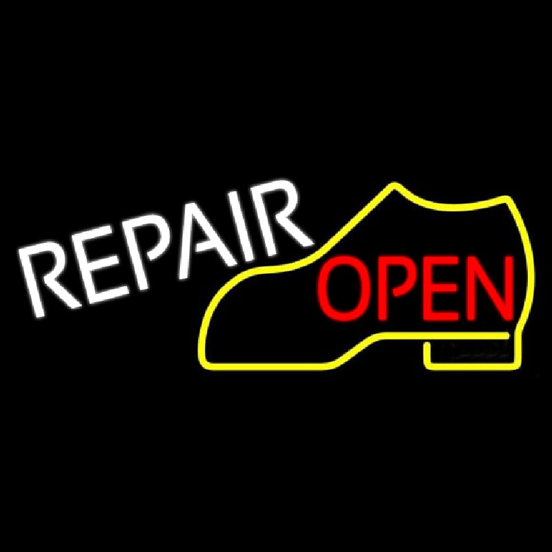 Yellow Boot White Repair Open Neonskylt