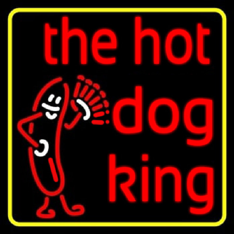 Yellow Border Red The Hot Dog King Neonskylt