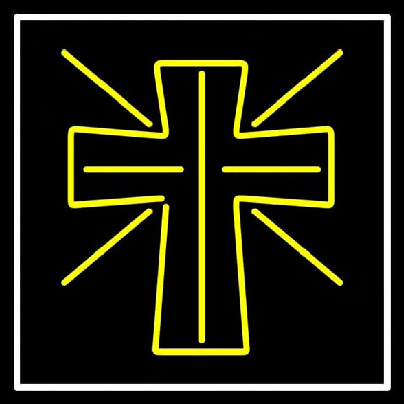 Yellow Christian Cross Neonskylt